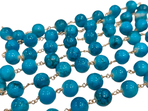 Turquoise Plain Smooth Round Shape 10 mm <b>Rosary</b> Chain Sold Per Foot - Product Image 3