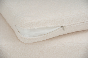 Modern Premium White Ottoman Stool with Fabric Upholstery and <b>Footrest</b> | Comfortable Living Room & Apartment Seating Furniture - Product Image 5