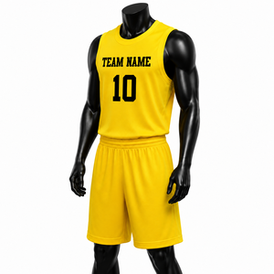 Ensemble d'uniformes personnalisés pour équipe de basketball |   Maillots unisexes sans manches respirants en polyester 100% sublimé, shorts à cordon de serrage |   Col en V - Product Image 2