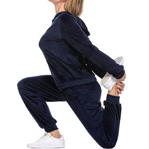 Ensemble de survêtement coupe-vent à capuche en coton vintage personnalisé pour femme, avec broderie en dentelle et détails passepoilés, vêtements de sport d'hiver à fermeture éclair, OEM, couleur unie - Product Image 3