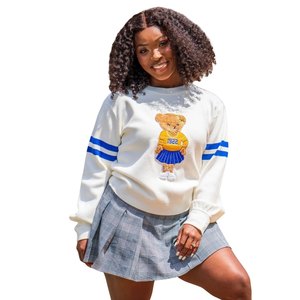 Suéter Preppy Sigma Gamma Rho con Diseño de Oso para Mujer, Color Crema, Cuello Redondo, Estilo Casual y Lindo - Product Image 3