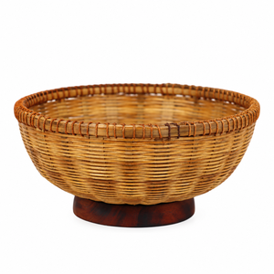 Panier de rangement rond en bambou tressé fait main avec poignées, design moderne et écologique pour comptoir de cuisine et décoration de mariage - Product Image 3