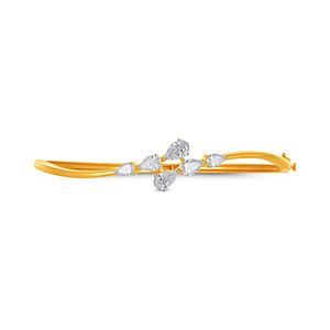 Elegant 14K Yellow Gold Women's <b>Bangle</b> <b>Bracelet</b> with Lab Grown Diamond Round Brilliant Cut and Leaf Motifs - Product Image 1