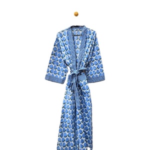 Kimono Largo de Algodón Hecho a Mano con Estampado de Bloques para Mujer Estilo Boho Hippie Ropa de Dormir Bata de Dama de Honor y Camisón Ropa Íntima - Product Image 1