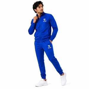 Conjunto Deportivo Azul Rey para Hombre, Chaqueta Deportiva con Cierre Completo y Pantalones Jogger, Logotipo Personalizado, Ropa Deportiva para Gimnasio - Product Image 3