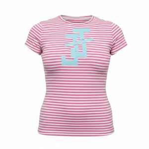 Robe rayée JJ pour femme, manches courtes, moulante, décontractée, été, coton extensible, coupe ajustée, mode streetwear, robe avec logo personnalisé - Product Image 1