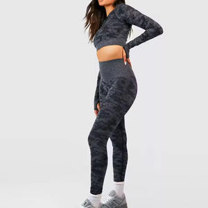 Conjunto de Yoga sin Costuras con Diseño de Camuflaje, Ropa Deportiva de Manga Larga para Mujer, Leggings, Sujetador Deportivo, Leggings de Yoga para Gimnasio, Fitness y Entrenamiento - Product Image 5
