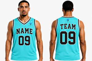 Camiseta de Baloncesto Personalizada para Hombre, Color Turquesa, Cuello en V, Sin Mangas, Impresión Sublimada con Nombre y Número 09, Corte Regular, Malla de Secado Rápido - Product Image 6