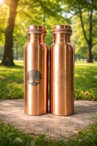 Copper Water Bottle Handcrafted Hammered Finish Portable Travel <b>Drinkware</b> Minimalist Design With Custom Box - Product Image 2