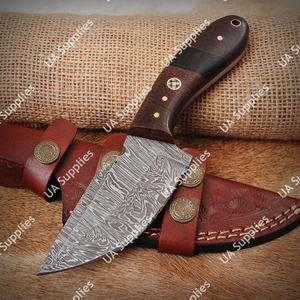 Cuchillo EDC Skinner de Acero de Damasco Personalizable al por Mayor con Hoja Fija de Espiga Completa, Mango de Hueso y Funda de Cuero para Camping al Aire Libre, OEM - Product Image 5