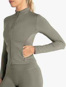 Customized Wholesale Logo Women Yoga Cotton Zipper Hoodie <b>Jacket</b> Long Sleeve Thumb Hole Slim Fit <b>Workout</b> Coats - Product Image 3