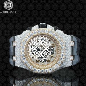 Montre de luxe pour homme Charm Jewells en acier inoxydable, boîtier de 40 mm, mouvement mécanique, accents de diamants, bracelet en cuir, étanche 10 bars - Product Image 6
