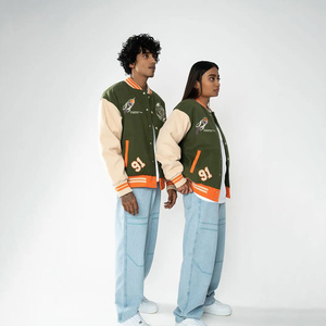 Veste universitaire unisexe verte 100% coton coupe-vent avec patch brodé, col rabattable, coupe classique, vêtement décontracté pour l'automne - Product Image 2