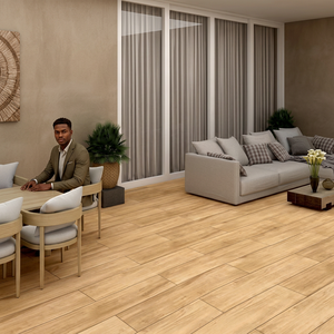 Modern Wood Plank 200x1200mm Glossy Porcelain Floor Tiles 12mm Thick Non-Slip Long Strip Natural Timber Design - Product Image 2