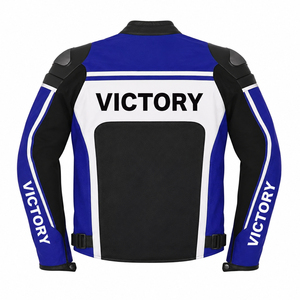 เสื้อแจ็คเก็ตมอเตอร์ไซค์สำหรับแข่งรถรุ่น Custom 2026 สีน้ำเงินดำ สำหรับผู้ชายและผู้หญิง พร้อมอุปกรณ์ป้องกัน ทำจากหนัง - Product Image 2