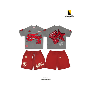 Custom Men Streetwear T Shirt & Shorts <b>Set</b> | Varsity Graphic Tee & <b>Mesh</b> Shorts | OEM Private Label <b>Two</b> <b>Piece</b> Summer <b>Set</b> Ma - Product Image 1