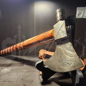 Custom Full Tang Damascus Steel Hunting Camping Bearded <b>Axe</b> Micarta Handle Tomahawk Real Hatchet with Leather Sheath, Ideal Gift - Product Image 5