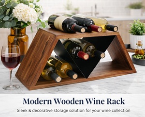 Porte-vin en bois vintage à double niveau |   Comptoir de cuisine et bar |   Organisateur de rangement durable en bois et métal - Product Image 3