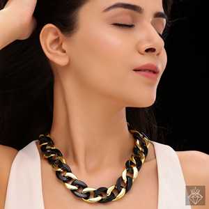 PRAO Punk Rock Collier Anti-ternissement Noir et Or Chunky Chaîne Collier à la mode - Product Image 3