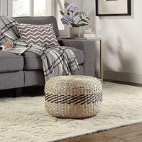 Pouf rond tressé en jacinthe d'eau, repose-pieds et siège avec coussin pour salon, chambre et mobilier de maison de style bohème moderne, vente en gros