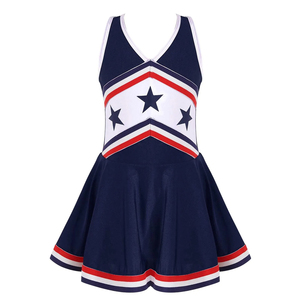 Jupe d'uniforme de cheerleading personnalisée bleu marine avec bordure blanche et rouge, motif étoile, pour adultes, imprimée par transfert thermique, 100 % polyester - Product Image 1