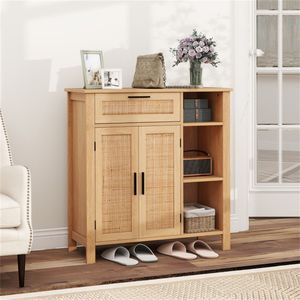Credenza in Rattan Naturale con Cassetto Estraibile e 3 Ripiani Aperti Regolabili, Mobile con Ripiano a 3 Posizioni - Product Image 5