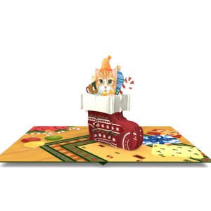 การ์ดป๊อปอัพ 3 มิติ งานฝีมือ การ์ดอวยพรคริสต์มาส ปีใหม่ ลายแมวน่ารัก สำหรับงานปาร์ตี้วันหยุด งานฉลองวันเกิด - Product Image 1