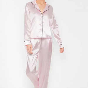 Pajama Set Silky Long Sleeve Sleepwear Women's Plus Size Breathable Pink Long-Sleeve Silk Pajamas Made in Pakistan - Product Image 2