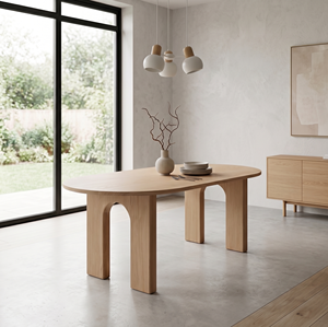 Modern Luxury Solid <b>Oak</b> Dining <b>Table</b> Oval <b>Rounded</b> Pedestal MT Furniture 4-Seater 3-Year Warranty for Home Apartment Dining Room - Product Image 2