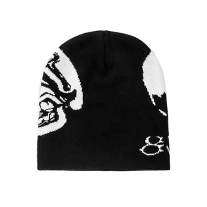 Custom 100% Winter Skull <b>Cap</b> Puff Logo <b>Designer</b> Beanie Hat High Hip Hop Warm Knitted Travel - Product Image 3