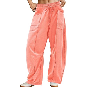 Women High Quality Cargo Sweatpants Wide Leg Pants High Waist <b>Drawstring</b> Casual Loose Fit Streetwear - Product Image 1