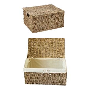 Eco-Friendly Wicker SEAGRASS <b>Rectangle</b> <b>STORAGE</b> <b>BASKET</b> with Lid Set of 3 Sizes for Multi-Purpose <b>Storage</b> & Home Decor - Product Image 1