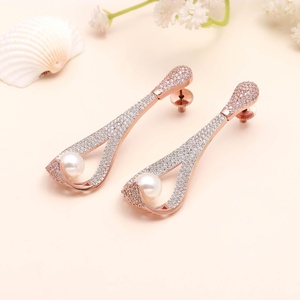 <b>Top</b> Trendy Product Round CZ Earrings 22K <b>Rose</b> Gold Plated Brass Wedding Earrings Cubic Zirconia Jewelry for Women - Product Image 2