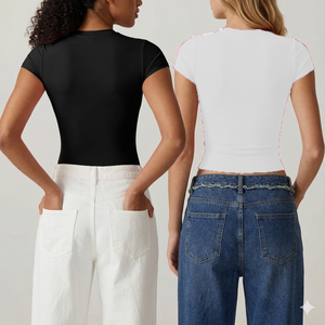 Service OEM, t-shirts personnalisés, t-shirts à col rond, t-shirts lavés, fabricants professionnels, t-shirts slim fit pour femmes, tendance. - Product Image 2