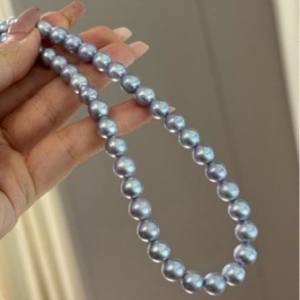 Wholesale 8-9mm Platinum Gray Natural Pearl Necklace Fashionable <b>Matching</b> Gift <b>Box</b> Perfect Birthday Gift - Product Image 1