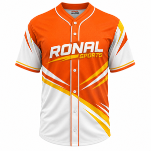 RONAL SPORTS เสื้อเบสบอลชายแขนสั้นสีส้มสีขาวซับลิเมชั่นแห้งเร็วชุดยูนิฟอร์มผู้ใหญ่ขนาดทุกฤดูกาล - Product Image 1
