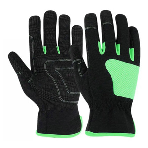 Guantes de Trabajo Mecánicos Amara de Cuero Sintético Negro y Verde Premium, Palma con Agarre Texturizado Flexible, Puño de Neopreno para Uso Industrial - Product Image 2