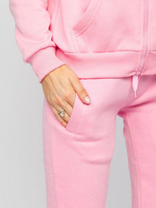 Conjunto Deportivo de Dos Piezas para Mujer, Color Sólido, Casual, Personalizado, Rosa, con Capucha y Bolsillos Laterales, Material de Algodón Transpirable - Product Image 5