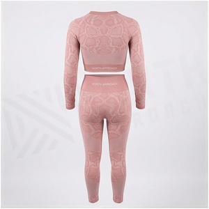 <b>Pink</b> Animal Print 2 Piece Yoga Set Full Length High Waist <b>Crop</b> <b>Top</b> Leggings Four-Way Stretch Spandex Polyester Women's - Product Image 2