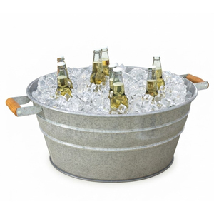 Wholesale <b>Large</b> Galvanized Beverage Tub with Wooden Handles Metal Ice Bucket and Oval Party Drink Cooler for Outdoor <b>BBQ</b> Events - Product Image 1