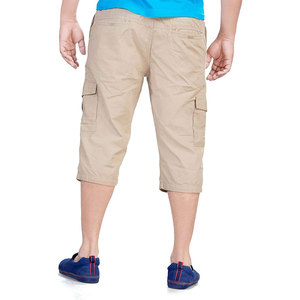 Shorts cargo capri kaki pour homme, taille mi-haute, fermeture élastique, style décontracté avec poches, tissu 100% coton - Product Image 1