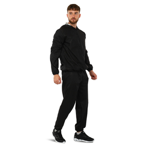 Combinaison de sauna noire à capuche pour homme en polyester avec fermeture éclair, ensemble complet, tenue d'entraînement toutes saisons - Product Image 2