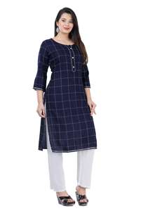 Salwar Kameez de Algodón con Estampado Floral Azul para Mujer, Estilo Étnico, Informal, para Fiestas, Bodas, Verano, Corte Regular, para Todas las Temporadas, Cuello en V, Tres Piezas - Product Image 4