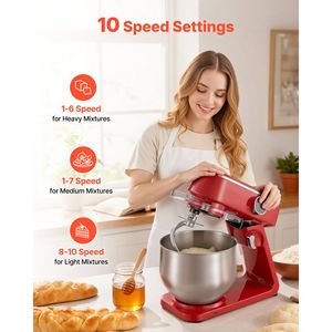 Batidora de Cocina Eléctrica de 800W, Batidora de Pedestal de 7.8QT con 10 Velocidades, Cabezal Inclinable, Batidora de Masa, Tazón de Acero Inoxidable, Esenciales de Cocina - Product Image 4
