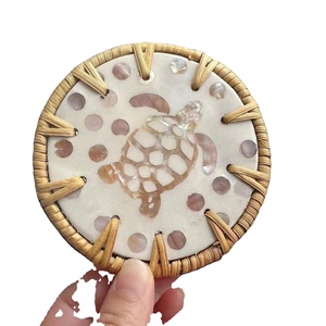 100% Natural Woven Rattan MOP Shell Cup Mug <b>Table</b> <b>Mat</b> 10cm Kitchen Decor Round Coaster for Home Office Decor <b>Table</b> <b>Mats</b> & Pads - Product Image 1
