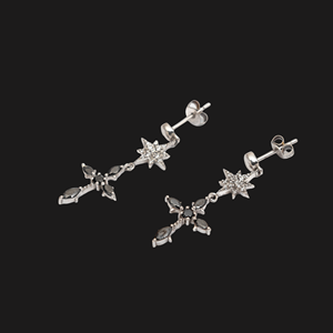 Luxury Moissanite Star Cross Drop <b>Earrings</b> <b>Black</b> Marquise Stone 925 Silver Dangle <b>Earrings</b> Elegant Unisex Statement Jewelry Gift - Product Image 3