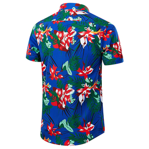 Chemise Hawaïenne Homme Manches Courtes Imprimé Floral Palmiers Bleus Respirante Col Rabattu Vacances d'Été Polyester Tissé 140g - Product Image 5