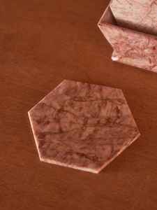 Juego de 6 posavasos hexagonales de mármol rosa, posavasos de piedra natural con soporte. - Product Image 6