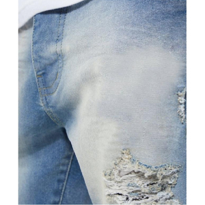 Shorts de Mezclilla Desgastados para Hombre, Corte Recto, Casuales, para Verano, Lavado Claro, Tela de Algodón, Cintura Media - Product Image 5