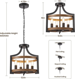 Wholesale Farmhouse Drum Chandelier Bulk Faux Wood Hoop Pendant Light Factory Price <b>Retro</b> Candle Hanging Lamp Custom - Product Image 2